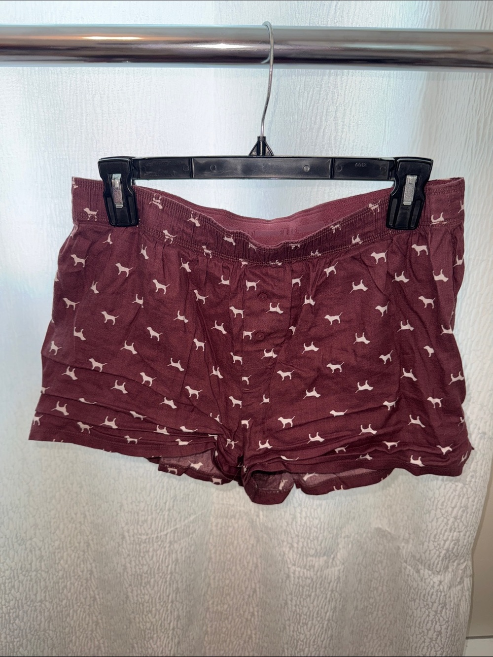 PINK Victoria's Secret Maroon Dog-Print Cotton Boxer Shorts